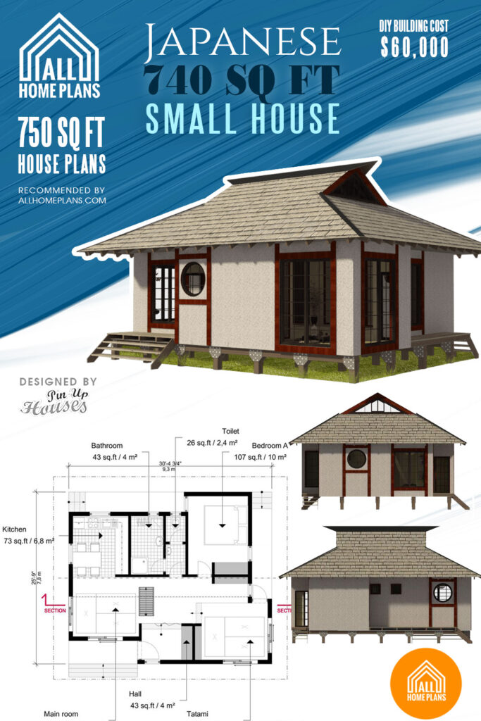Japanese 750 sq. ft. small house plans